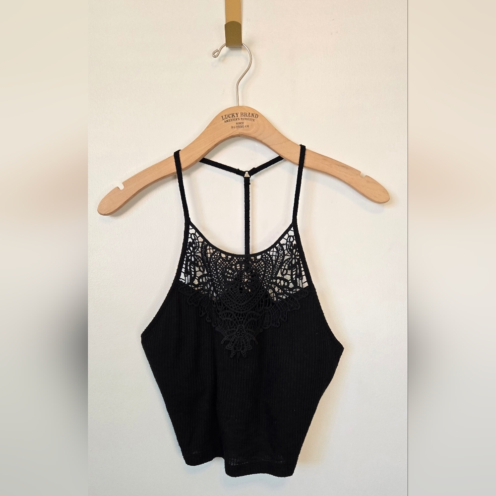 74. Black Crop Lace Tank Top